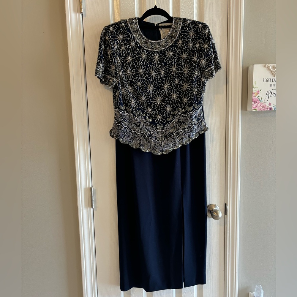 Vintage 80's Adrianna Papell Occasions Blue Beaded Set Sz 8P